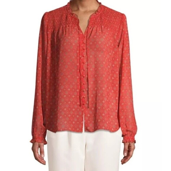 Time and Tru Women's Smocked Peasant Top Women’s Size Large Lightweight Bohemian - Picture 1 of 16